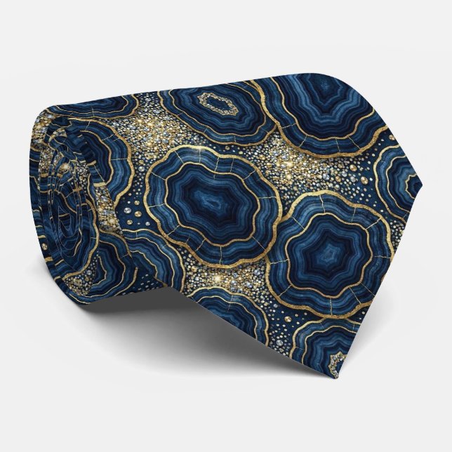 Soie fausse de luxe | Col de cravate géode Navy Bl (Roulé)