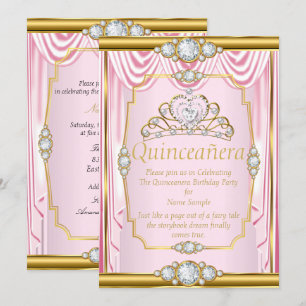 Soie Rose Or Princesse Quinceanera Faire-Part Rose