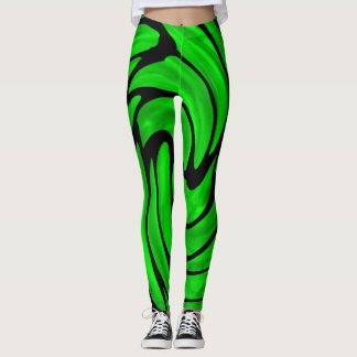 Soie verte et apparence cuir noir Leggings