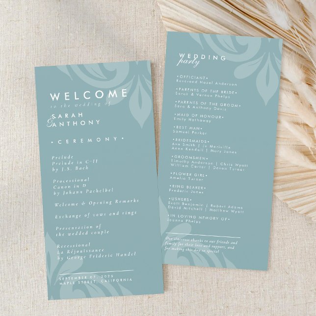 Soigné élégant Damask PewterBlue Wedding Programme (Créateur téléchargé)