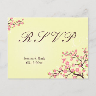 Soigné rose cerisier fleurs mariage RSVP carte pos