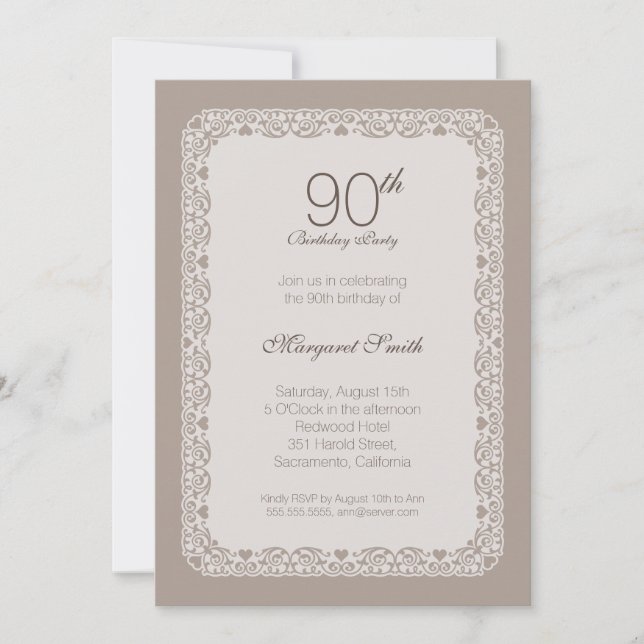 Soignée ornementale 90e anniversaire Invitations (Devant)