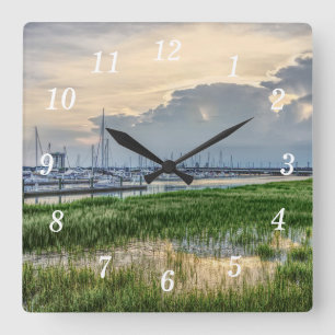 Soirée À Charleston Harbour Horloge Murale