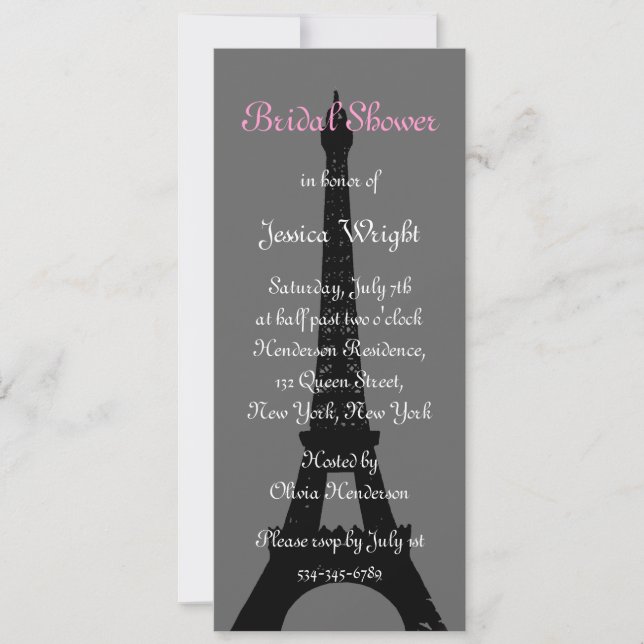 Soirée à Paris Invitation d'une douche nuptiale (Devant)