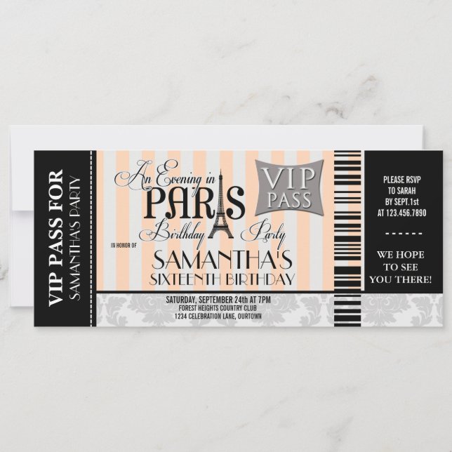 Soirée à Paris Sweet 16 fêtes Invitations (Devant)