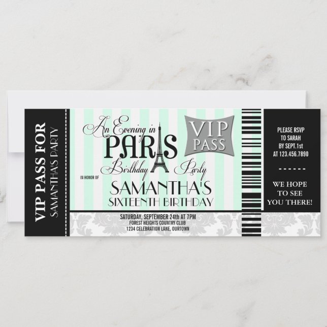 Soirée à Paris Sweet 16 fêtes Invitations (Devant)