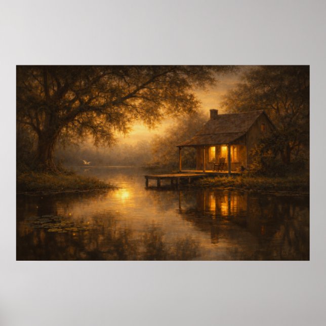Soirée au calme | Art de cabane au lac | Affiche (Devant)