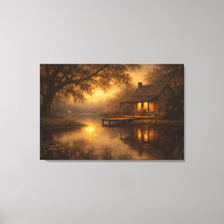 Soirée au calme | Art de cabane au lac | Toile ten