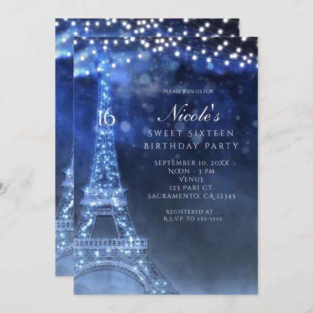 Soirée Bleue Nuit enchantée à Paris Invitations (Devant / Derrière)