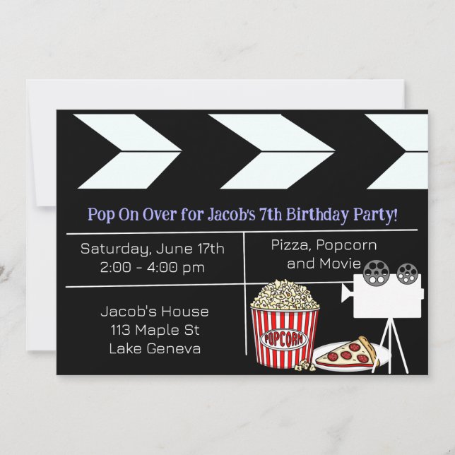 Soirée cinéma Anniversaire Fête Invitation (Devant)