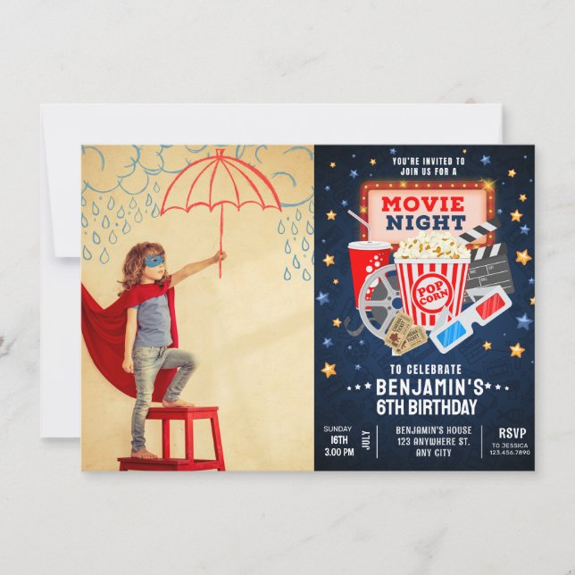Soirée cinéma Photo Anniversaire Invitation (Devant)