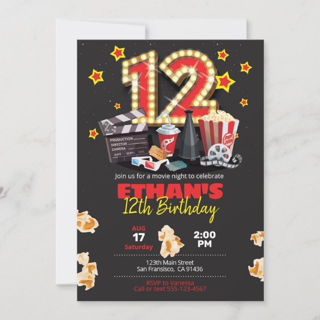 Soirée cinéma, théâtre - Invitation du 12e anniver (Devant)
