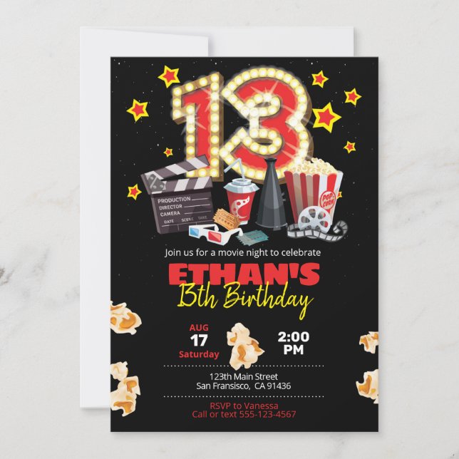 Soirée cinéma, Théâtre - Invitation du 13e anniver (Devant)