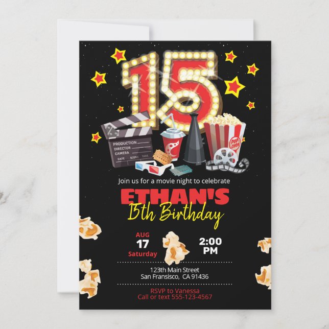 Soirée cinéma, théâtre - Invitation du 15e anniver (Devant)