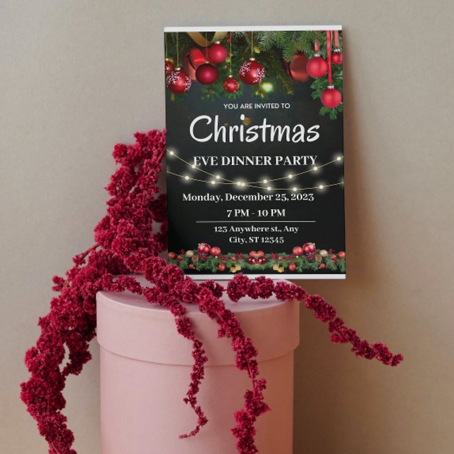 Soirée de Noël Rouge Noir Invitation (Créateur téléchargé)