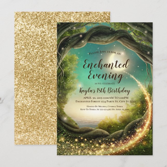 Soirée Enchantée, Cartes d'Invitation à Paillettes (Devant / Derrière)