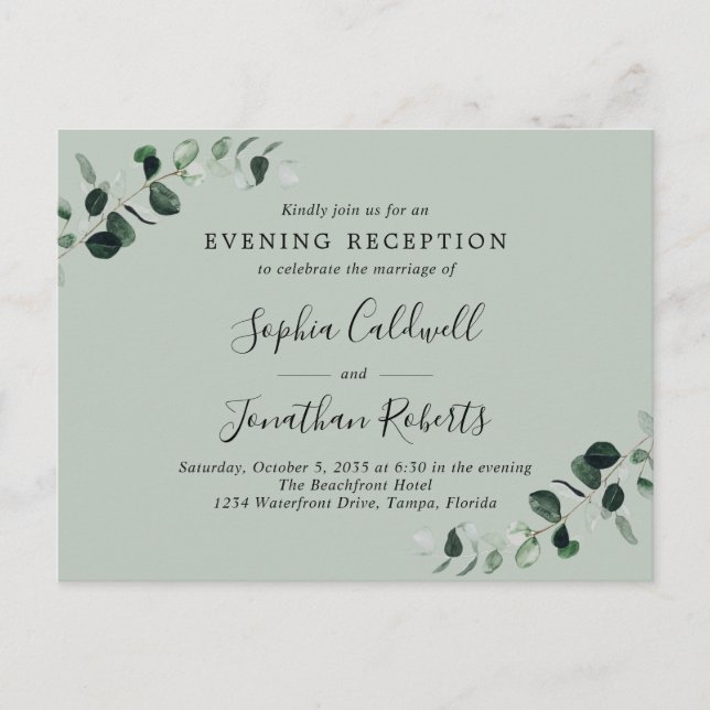 Soirée Eucalyptus Réception de mariage Invitation (Devant)
