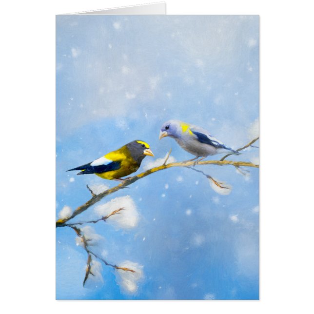 Soirée Grosbeak Peinture - Cute Original Chien Art (Devant)