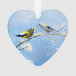 Soirée Grosbeak Peinture - Cute Original Chien Art