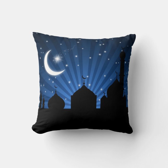 Soirée Mosquée Silhouette Bleue - Coussin (Recto)
