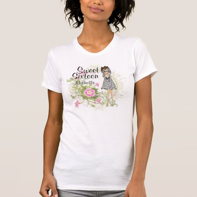 Soirée personnalisée 16 T-shirt Fleur Fille élégan (Devant)