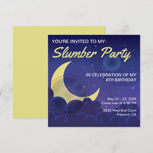 Soirée Pyjama | Invitation Anniversaire Soirée Pyj (Devant / Derrière)