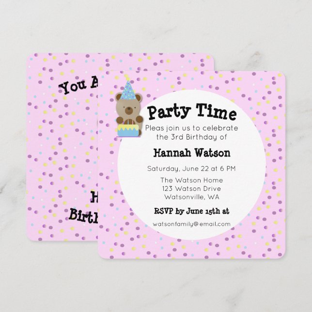 Soirée Teddy Bear Anniversaire Invitation (Devant / Derrière)
