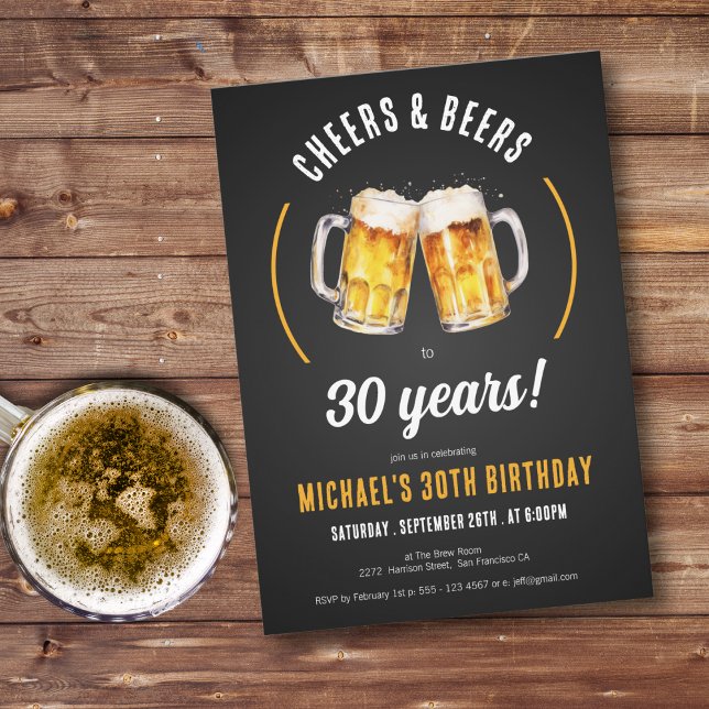 Soirées et bières 30e anniversaire Invitation de f (Cheers and Beers 30th Birthday Party Invitation)