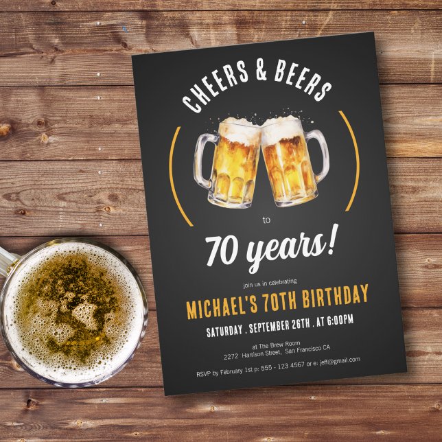 Soirées et bières 70e anniversaire Invitation de f (Cheers and Beers 70th Birthday Party Invitation)