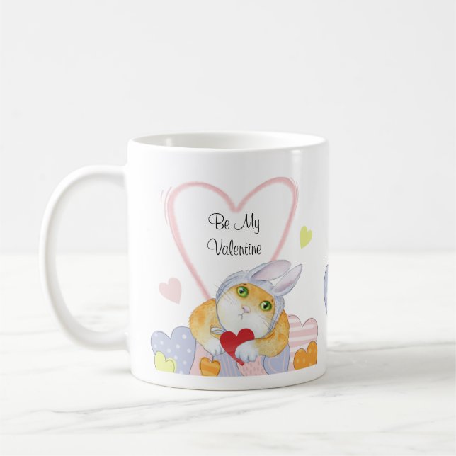 Sois ma Valentine mignonne Aquarelle Cat Café Mug (Gauche)