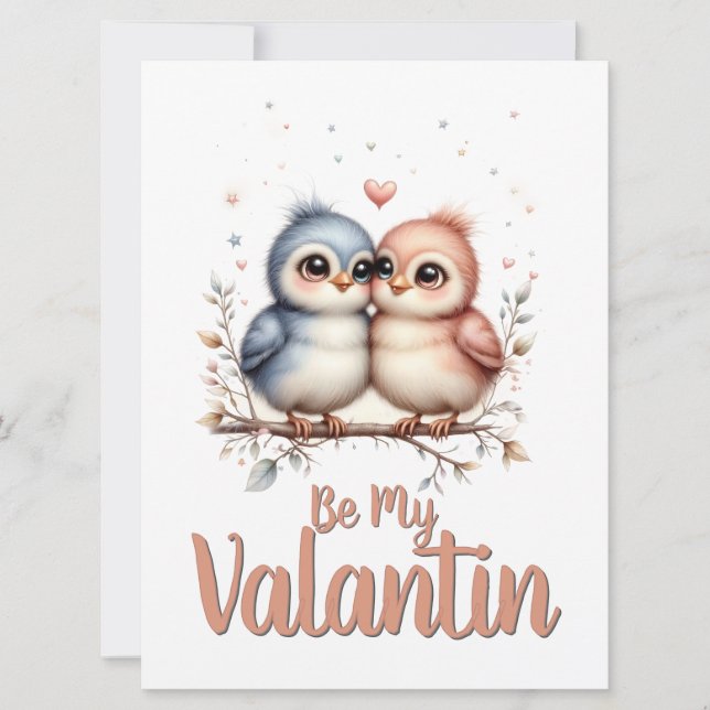 Sois mon Valentin – Amour Mignon Oiseaux Art de la (Devant)