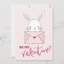 Sois mon Valentin Lapin Blanc Lettre Rose Cœur
