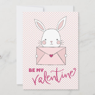 Sois mon Valentine White Rabbit Pink Lettre Coeur