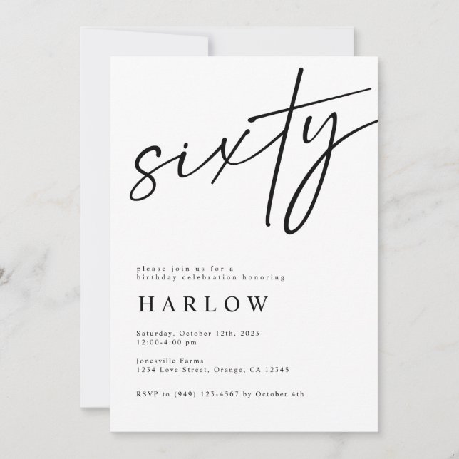 Soixante Black and White Birthday Invitation (Devant)