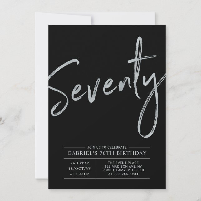 Soixante-dix Modern Silver & Black 70e Invitation  (Devant)
