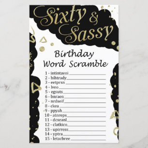 Soixante et sassy Anniversaire Mot Scramble Jeu