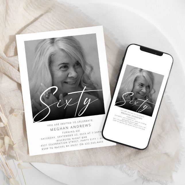 Soixante Photo moderne Invitation fête d'anniversa (Créateur téléchargé)