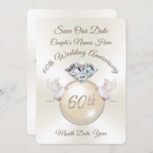 Carte Invitation Anniversaire Mariage Noces diamant - 60 ans