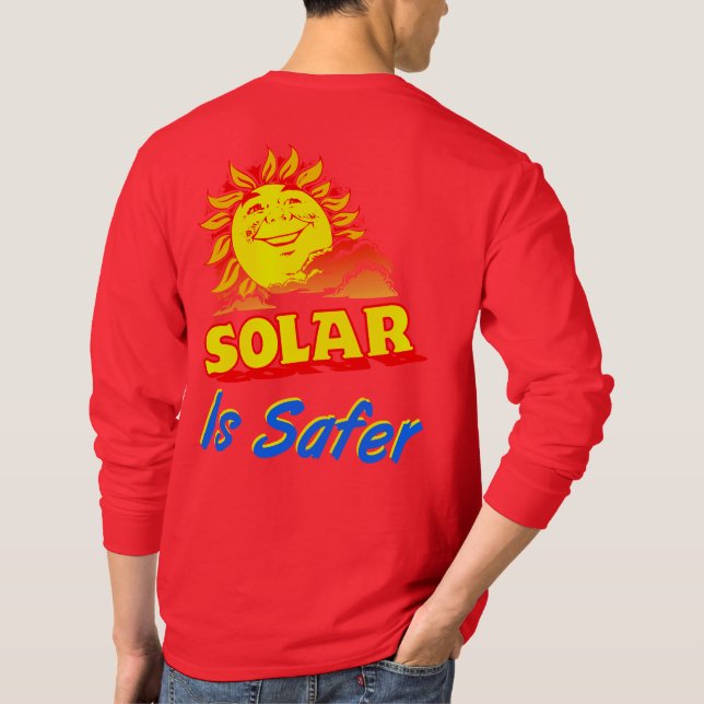 Solar is Safer Smiling Orange Sun Slogan T-shirt (Dos)
