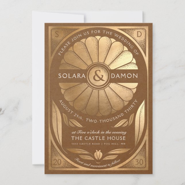SOLARA III - Floral Faux Gold Faire-part de mariag (Devant)