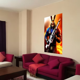 Soldat de lapin anthropomorphe AI Art Poster