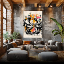 Soldats jouant aux échecs - affiche d'art de la ru