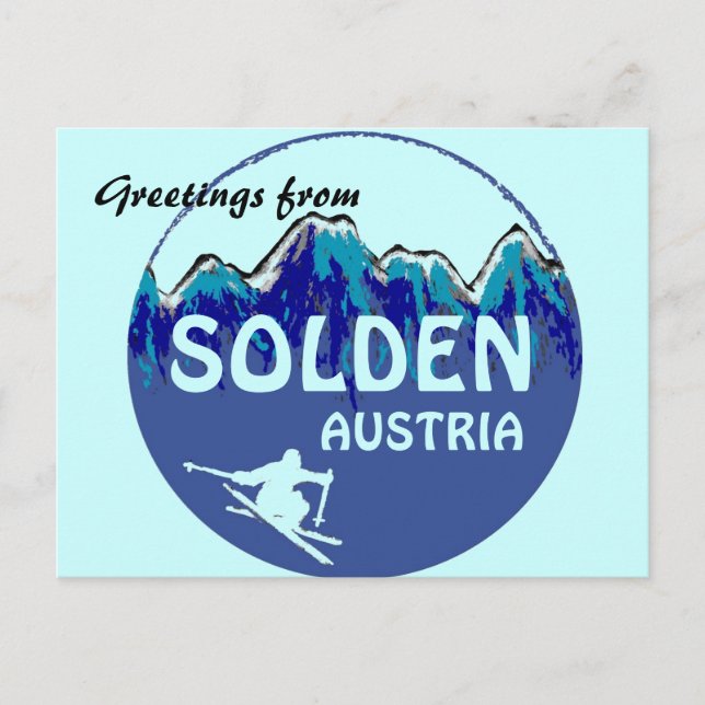 Solden Autriche logo de ski bleu salue carte posta (Devant)