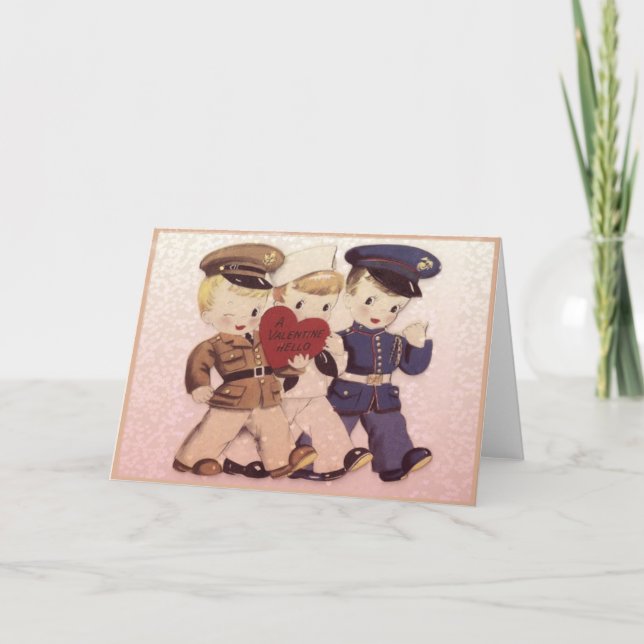 Soldier Boys Valentine Bonjour Carte Vintage (Devant)