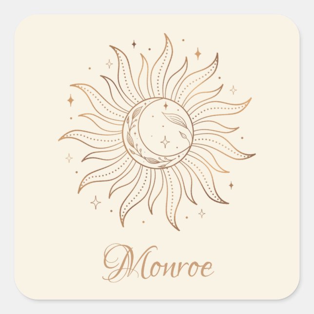 Soleil céleste d'or et lune sur Sticker Carré ivoi (Devant)