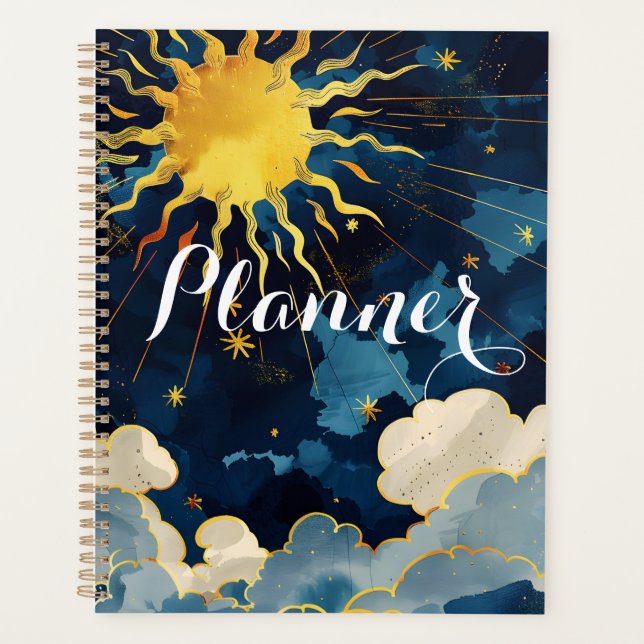 Soleil céleste moderne, étoiles et nuages bleus (Devant)