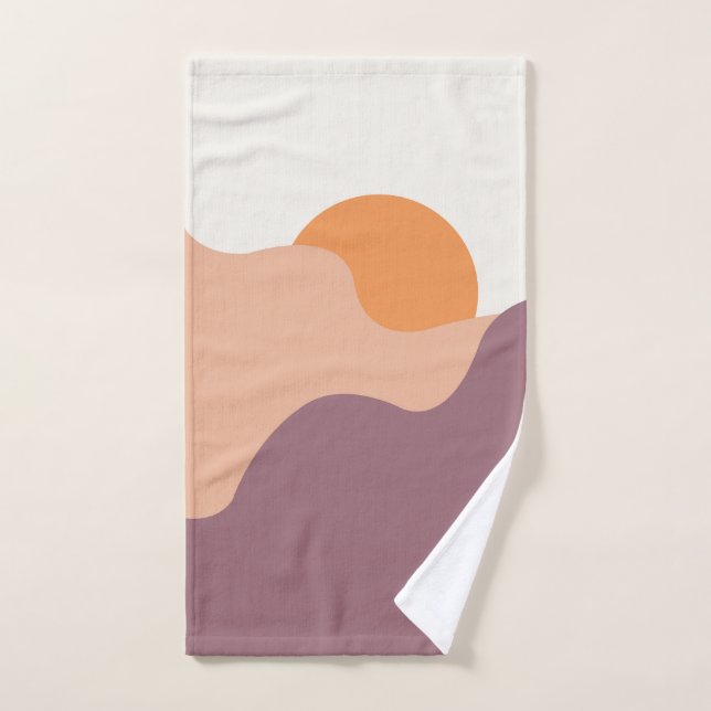 Soleil descend derrière les collines pourpres (Serviette à main)