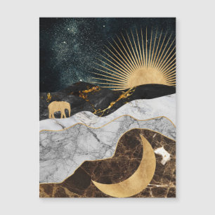 Soleil doré et lune avec éléphant en marbre Cosmiq