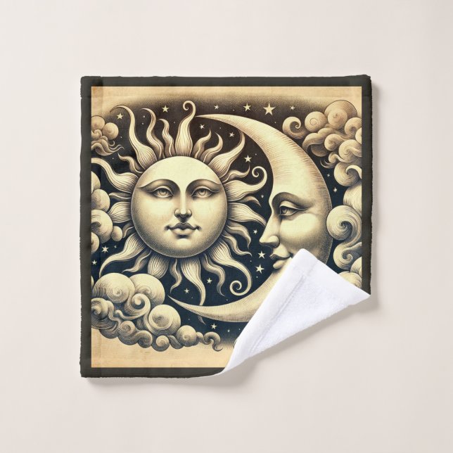 Soleil et Lune Célestes Vintage (Gant de toilette)