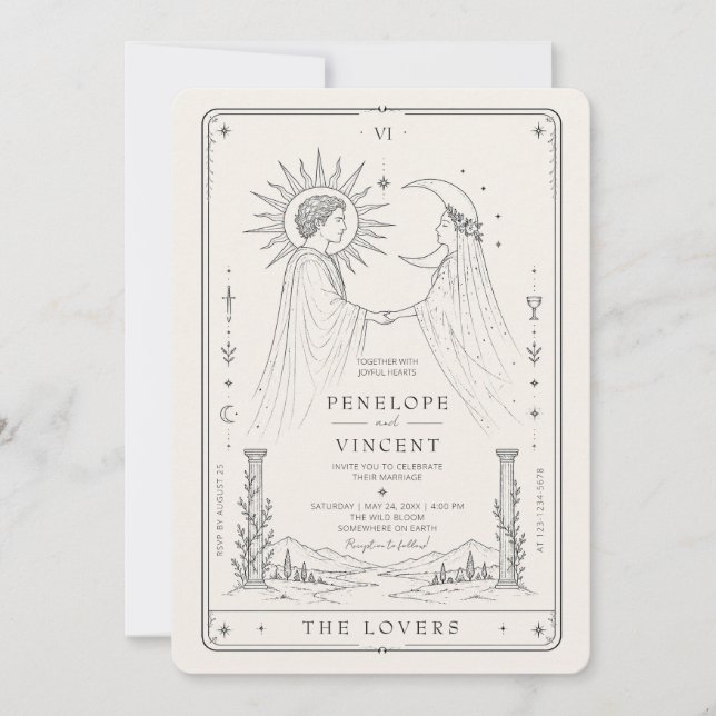 Soleil et Lune | Invitation de Mariage Tarot en De (Devant)